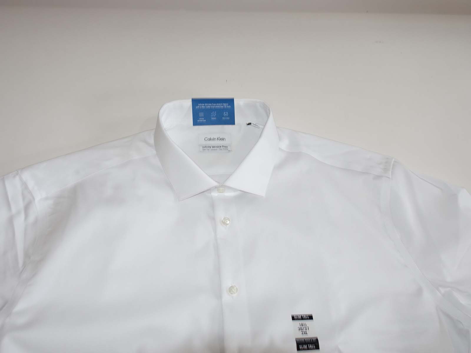 Calvin Klein Men's Slim Fit Tall Dress Shirt 18.5 - 36 / 37 NWT White  Stretch CK | eBay