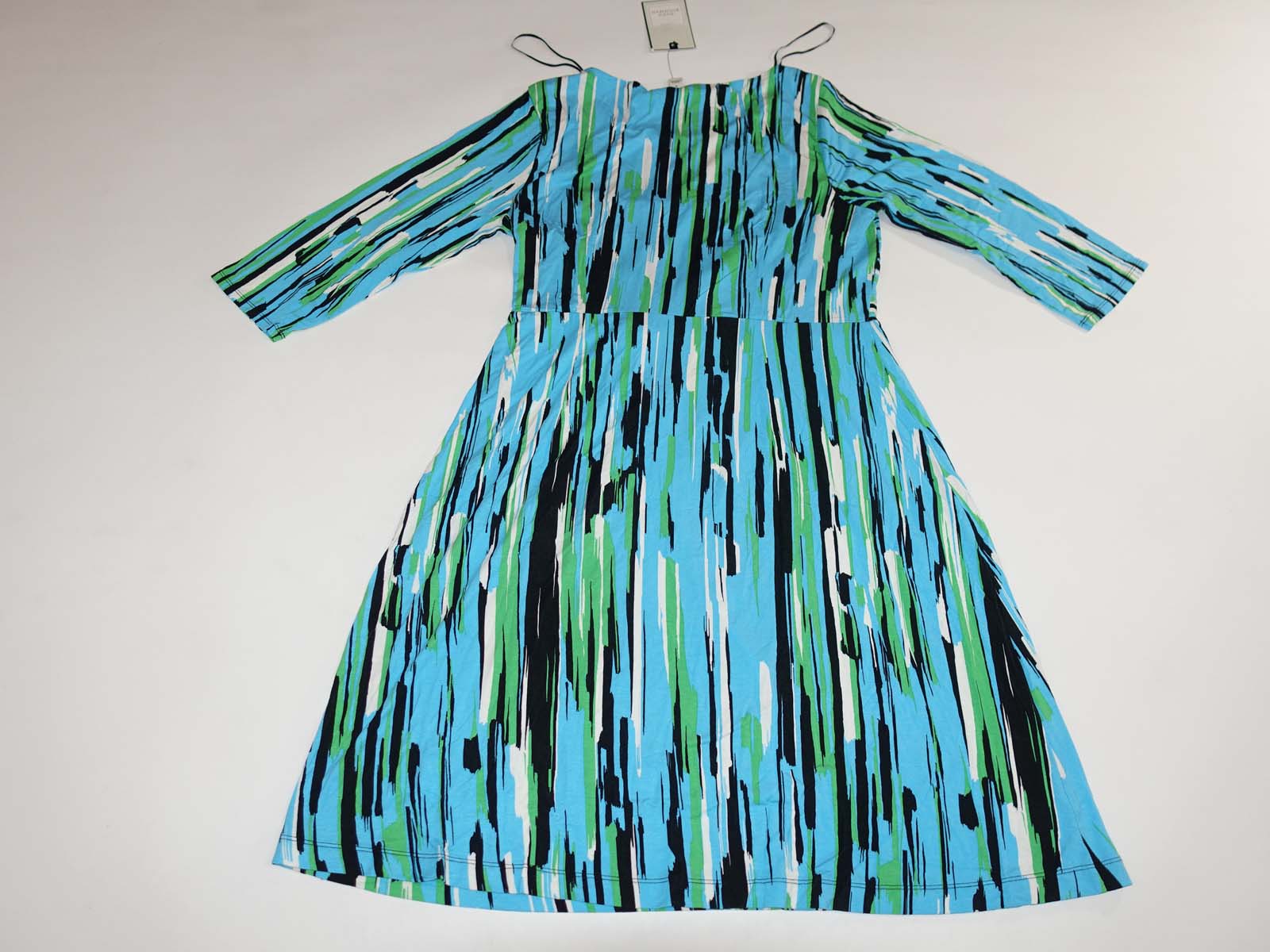 dana buchman green dress Dana Buchman Women's Twist Waist 3/4 Sleeve Dress Size Large Blue Green  Black L