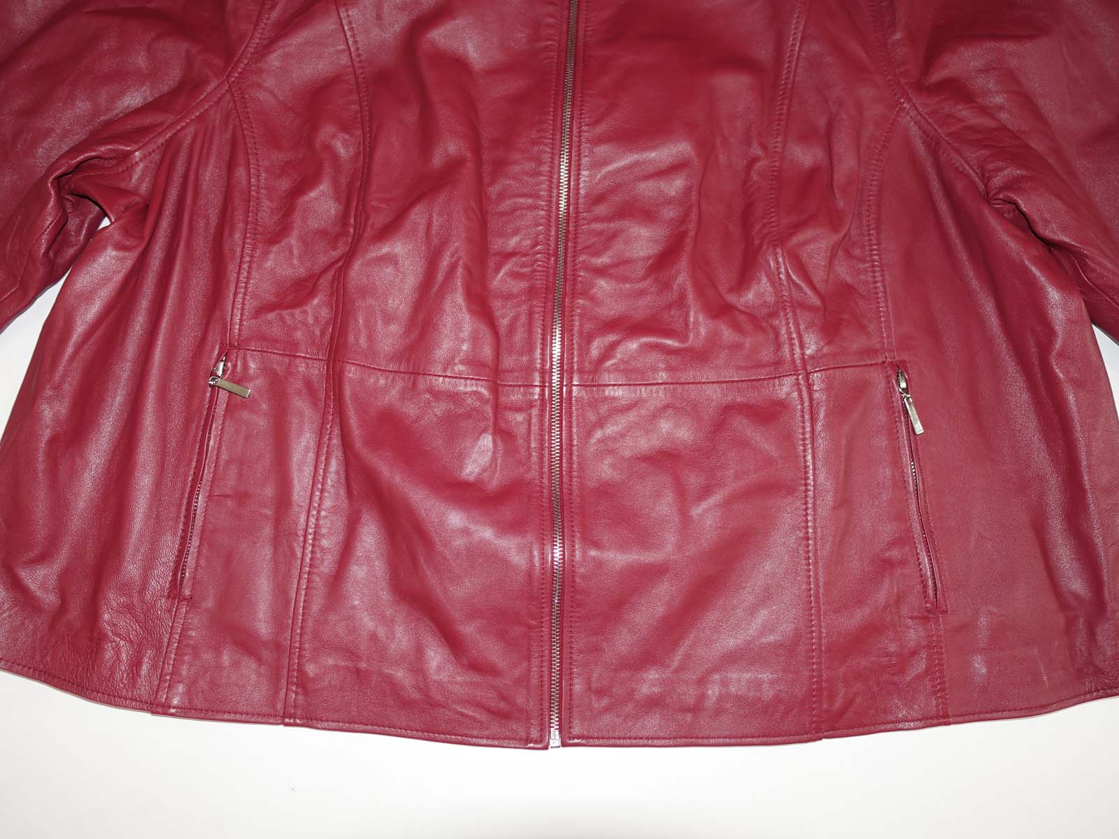Jessica London Women's 100% Leather Jacket Size 32W NWT Red Zipper